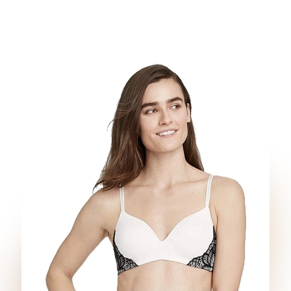 Auden "The Bliss" White and Black lace lightly lined no underwire bra